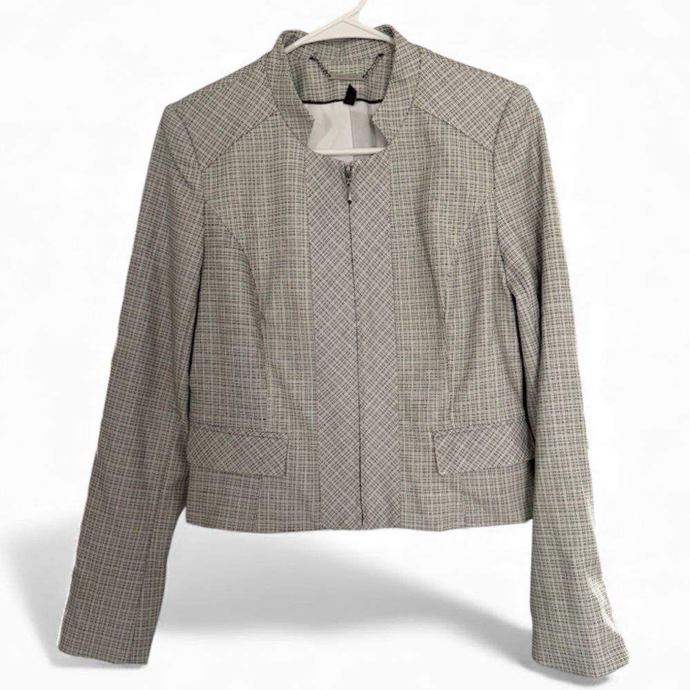 White House Black Market Women’s Cropped Plaid Blazer Size 4 Ex Cond PTP 17.5”